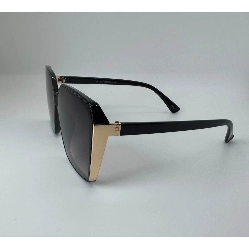 Frita Womens Oversized Square Sunglasses Black Gold Trim UV400 Gradient Lens